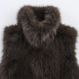 Women's trendy faux fur vest in deep brown with high collar for 2025 autumn fashion