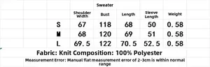 Größentabelle für Damen-Strickpullover mit Rautenmuster und detaillierten S, M, L Maßen