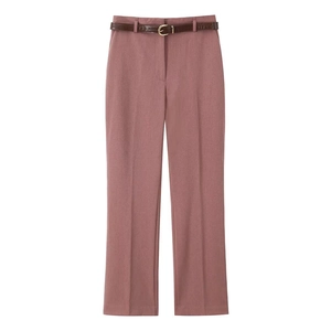 Eleganti pantaloni a vita alta a gamba dritta da donna rosa antico con sottile cintura in pelle