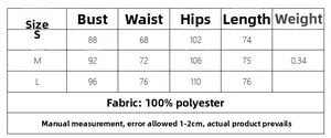 Tabla de tallas detallada para vestido halter sin espalda con medidas de busto y cintura