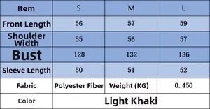 Size chart for solid color zip-up hoodie featuring chest and length measurements