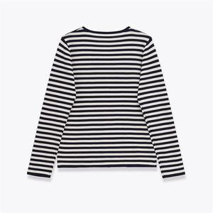 Classic striped crew neck knitted cardigan with long sleeves in navy and white