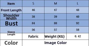 Detailed size chart for the autumn round neck long sleeve knitted sweater in centimeters