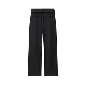 Pantaloni neri a gamba larga con un design unico della vita ripiegata e un taglio minimalista