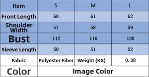 Size chart for autumn knit sweater showing length, shoulder, bust, and sleeve measures