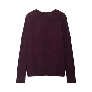 Pull classique en maille violet foncé à manches longues et col rond côtelé