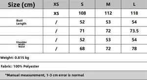 Tabla de tallas para conjunto de chaqueta y pantalón vaquero con medidas detalladas