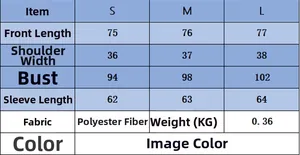 Detaillierte Größentabelle für Strickjacke mit Maßen für Länge, Brust und Ärmellänge