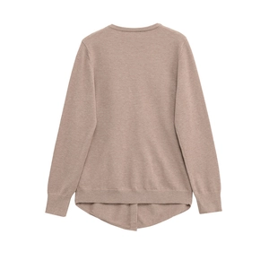 Hellbrauner Langarm-Strickcardigan mit geschichtetem Knopfknoten-Saumdesign