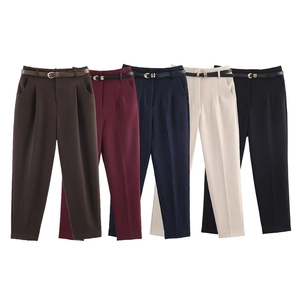 Pantaloni slim a vita alta da donna in cinque colori con cinture sottili a fibbia in metallo