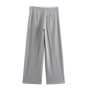 Pantaloni da donna a gamba larga grigio scuro a vita alta con drappeggio elegante
