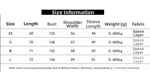 Detailed size chart for women's oversized hoodie featuring scuba fabric measurements