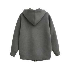 Deep grey oversized zip-up hoodie for women with drop shoulder and ribbed cuffs