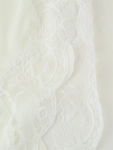 Macro detail of intricate floral lace fabric with scalloped edges for summer tops