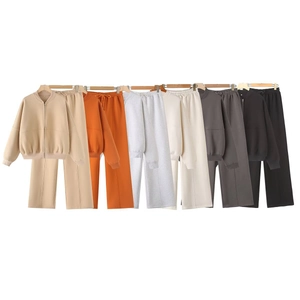 Women's zipper jacket and loose straight pants tracksuit set in six colors