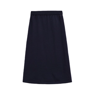 Gonna lunga in maglia blu scuro da donna con vita elastica e siluetta a trapezio elegante