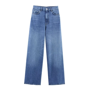 Jean taille haute à jambes larges en délavage bleu moyen avec design classique à cinq poches