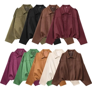 Minimalist faux suede long sleeve jackets for women in various colors with lapel collar