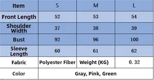 Tableau des tailles détaillé pour cardigan femme avec mesures S M L en gris rose
