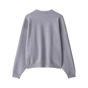 Damen Sweatshirt aus grauem Rippstrick mit Rundhalsausschnitt und überschnittenen Schultern