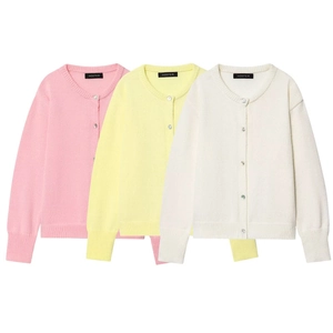 Cardigan Casual in Maglia da Donna Girocollo Manica Lunga Bottoni in Perla Artificial Tinta Unita Morbido Leggero Maglione per Uso Quotidiano