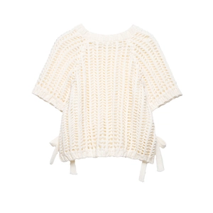 Damen Strickoberteil in Off-White mit Häkelmuster und seitlichen Schleifen-Details