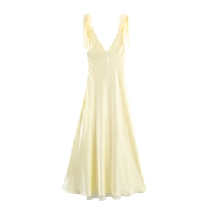 Elegantes cremefarbenes Satinkleid mit V-Ausschnitt und verstellbaren Schulterschleifen