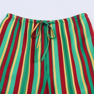 Pantaloni casual a gamba larga con strisce verticali colorate e coulisse in vita