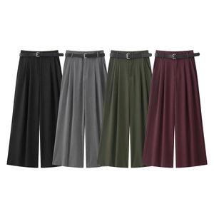 Pantaloni a gamba larga a vita alta da donna con cintura in nero, grigio, verde e bordeaux