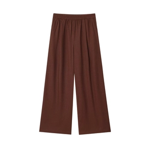 Damen Casual Baumwoll-Leinen-Mischung Hose Mit Weitem Bein Elastischer Bund Locker Gerade Trousers Mit Taschen Einfarbig