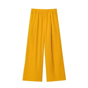 Damen Leinenhose in Senfgelb mit weitem Bein, elastischem Bund und Kordelzug im Loose Fit