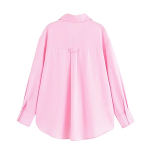 Camicia oversize a maniche lunghe a righe rosa e bianche da donna con piega posteriore