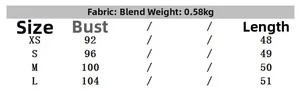 Size chart for women faux fur vest showing bust and length measurements in centimeters