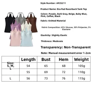 Detailed size chart and fabric specifications for slim fit padded knit camisole top