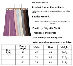 Detailed size chart for the slim-fit flare pants and tube top set with fabric specifications
