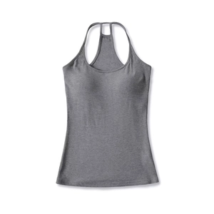 Slim fit dark grey ribbed cropped tank top with built-in bra pads for sporty style