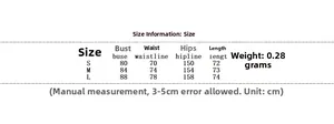 Size chart for French off-shoulder white mini dress with bust and waist measurements