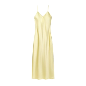 Robe longue nuisette en satin crème sans manches avec col en V et fini soyeux