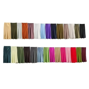 Jupe midi en satin 2024 pour femme avec taille élastique en plusieurs couleurs