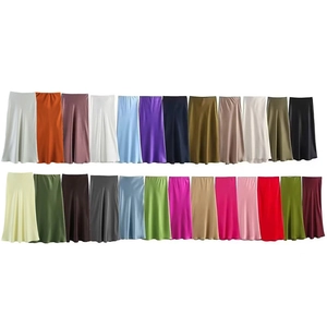 Jupe midi trapèze en satin pour femme avec taille élastique en vingt-six couleurs vives