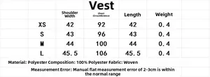 Size chart for women's sleeveless faux leather crop vest with detailed measurements