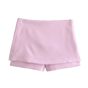 Elegante gonna-pantalone rosa chiaro a vita alta da donna in tessuto liscio e formale