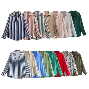 Camicie a maniche lunghe in raso da donna in vari colori a tinta unita e fantasie