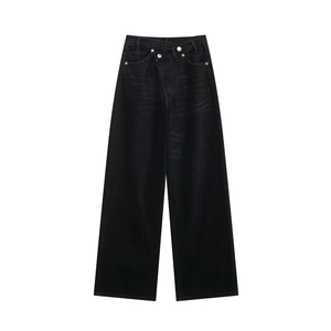 Jean taille haute jambe large avec taille à double boutonnage asymétrique noir vintage
