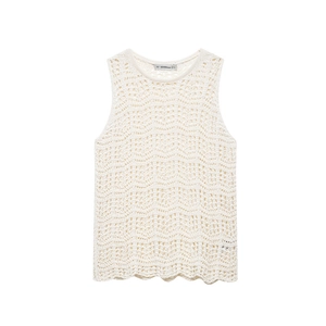 Schickes cremeweißes Häkel-Stricktop mit stylischen Wellenmustern für Damen