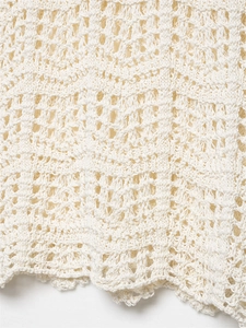 Detailansicht von cremefarbenem Häkelstrick mit Wellenmuster und Texturdetails