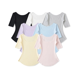 Women Casual Slim Fit Viscose Cotton T-Shirt Scoop Neck Half Sleeve Solid Color Soft Basic Top For Daily Wear Dance Performance