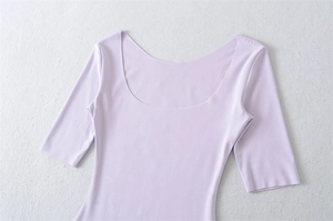 Detailed flat lay of lavender square neck T-shirt with high elasticity cotton fabric