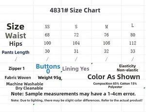Detailed size chart for women summer embroidered shorts with fabric and care info