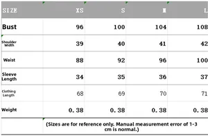 Detailed size chart for women's blazer set including bust, shoulder and waist measurements
